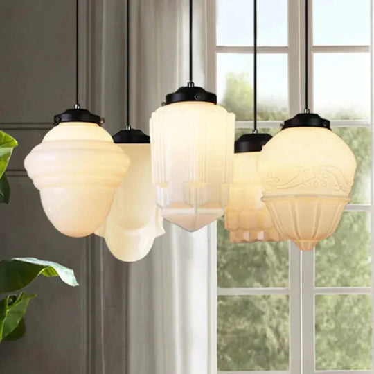 GlowCera | Vintage Weiß Milchglas Geometrische Jar Pendelleuchte