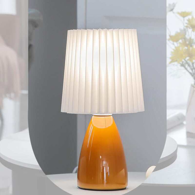 LumiPleat | Nordic Vintage Faltenschirm Glasbasis 1-Licht Tischlampe