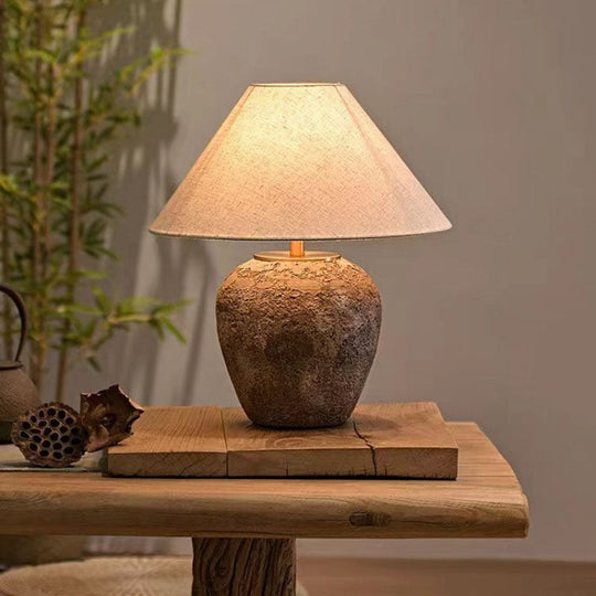 ClayGlow | Shabby Chic Keramiklampe mit Stoffschirm