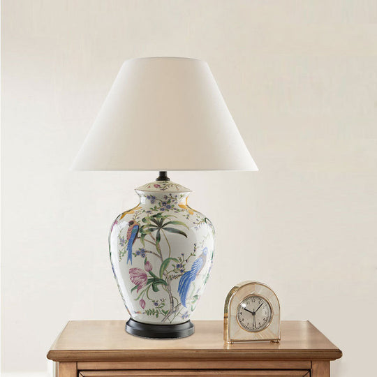 CeramiNest | Retro Tischlampe mit Vogel & Blume