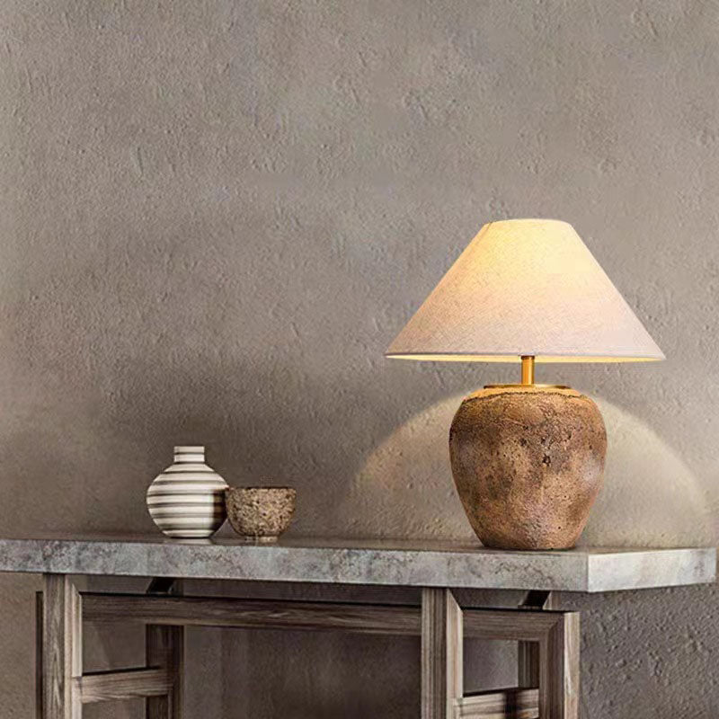 ClayGlow | Shabby Chic Keramiklampe mit Stoffschirm