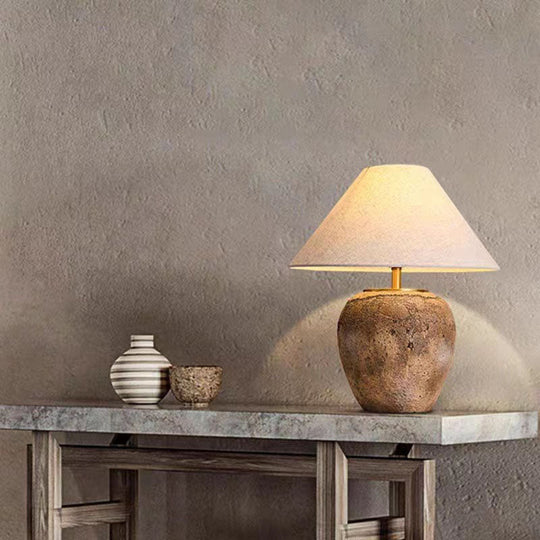 ClayGlow | Shabby Chic Keramiklampe mit Stoffschirm