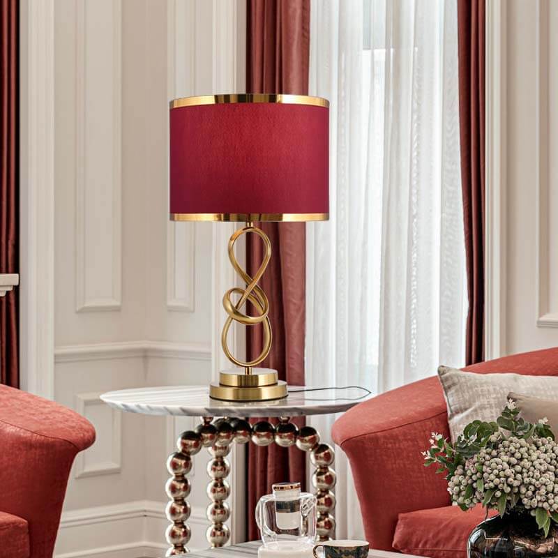 VelvetLoop | Moderne Rote Stoff-Knoten Tischlampe