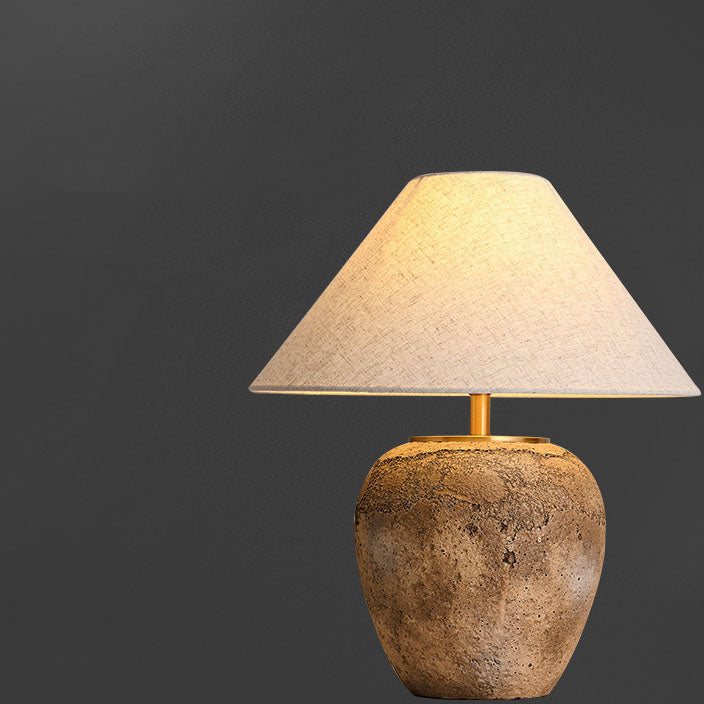 ClayGlow | Shabby Chic Keramiklampe mit Stoffschirm
