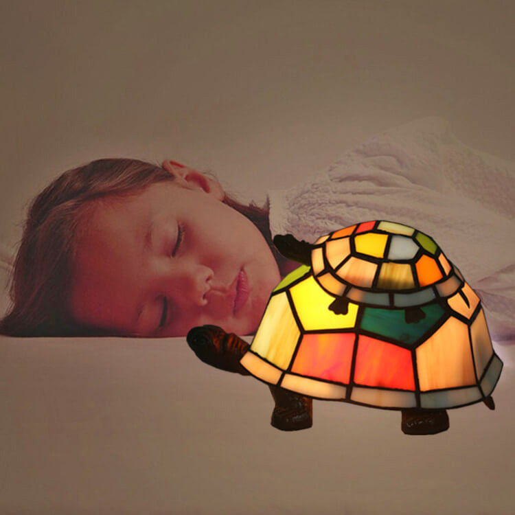 TiffaTurtle | Bunte Tiffany Nachttischlampe in Schildkrötenform