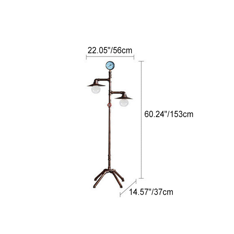 CopperBeam | Industrielle Steampunk Kupfer Wasserpfeife 2-Licht Stehlampe