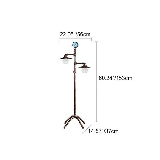 CopperBeam | Industrielle Steampunk Kupfer Wasserpfeife 2-Licht Stehlampe