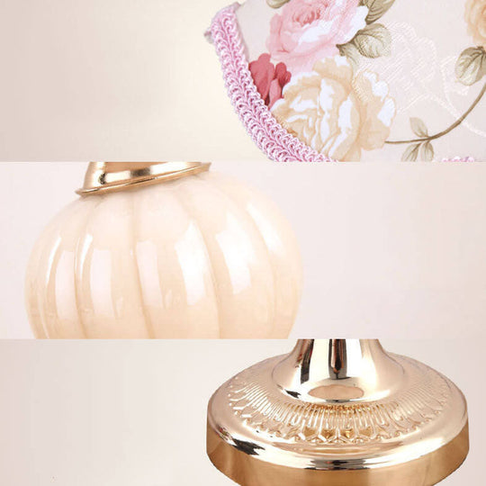 LumiFleur | Nordische Vintage Blumen Glas Stoff 1-Licht Tischlampe