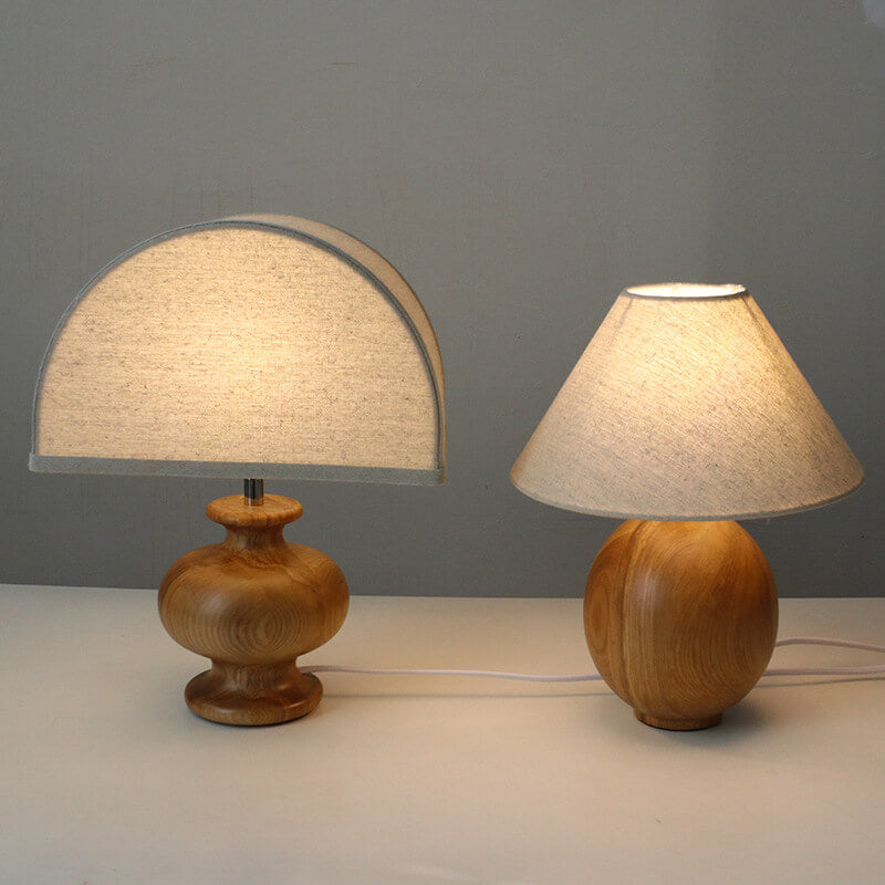 YugenLite | Japanische Wabi-Sabi Vintage Massivholz Stoff 1-Licht Tischlampe