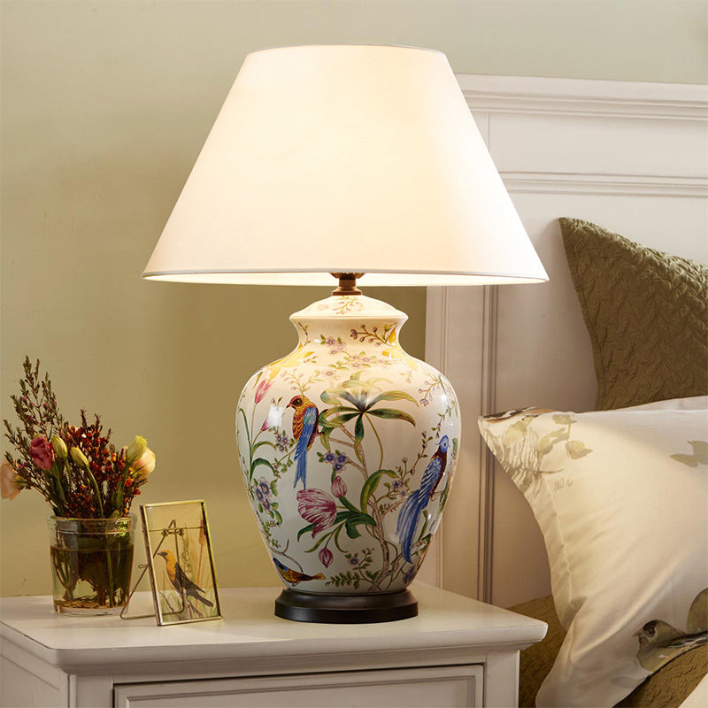 CeramiNest | Retro Tischlampe mit Vogel & Blume