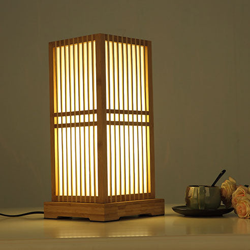ShizuGlow | Japanische Minimalistische Holzkubus 1-Licht Tischlampe