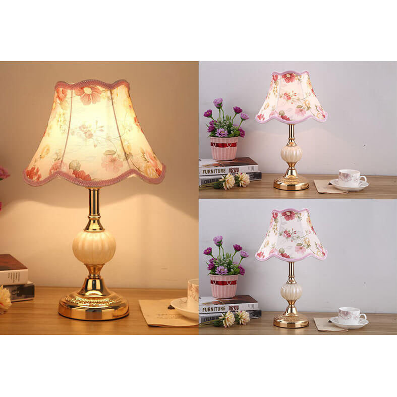 LumiFleur | Nordische Vintage Blumen Glas Stoff 1-Licht Tischlampe