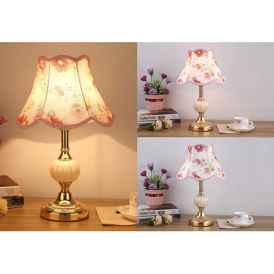 LumiFleur | Nordische Vintage Blumen Glas Stoff 1-Licht Tischlampe