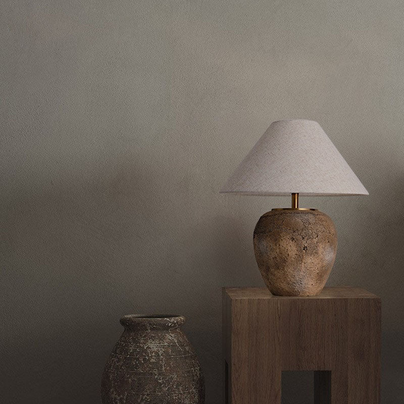 ClayGlow | Shabby Chic Keramiklampe mit Stoffschirm