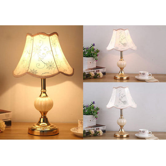 LumiFleur | Nordische Vintage Blumen Glas Stoff 1-Licht Tischlampe
