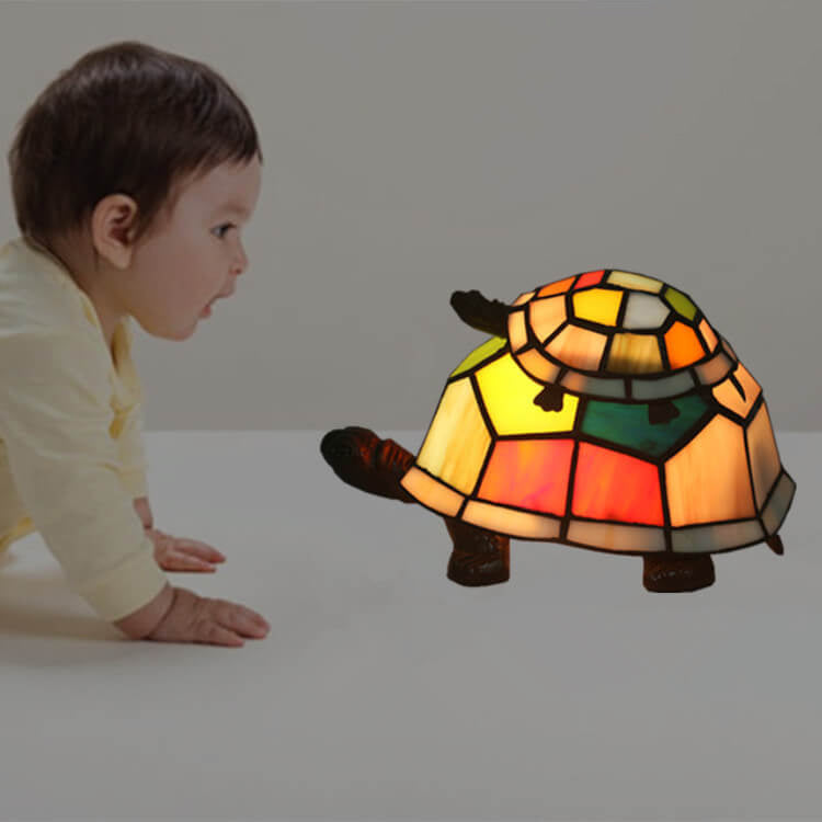 TiffaTurtle | Bunte Tiffany Nachttischlampe in Schildkrötenform