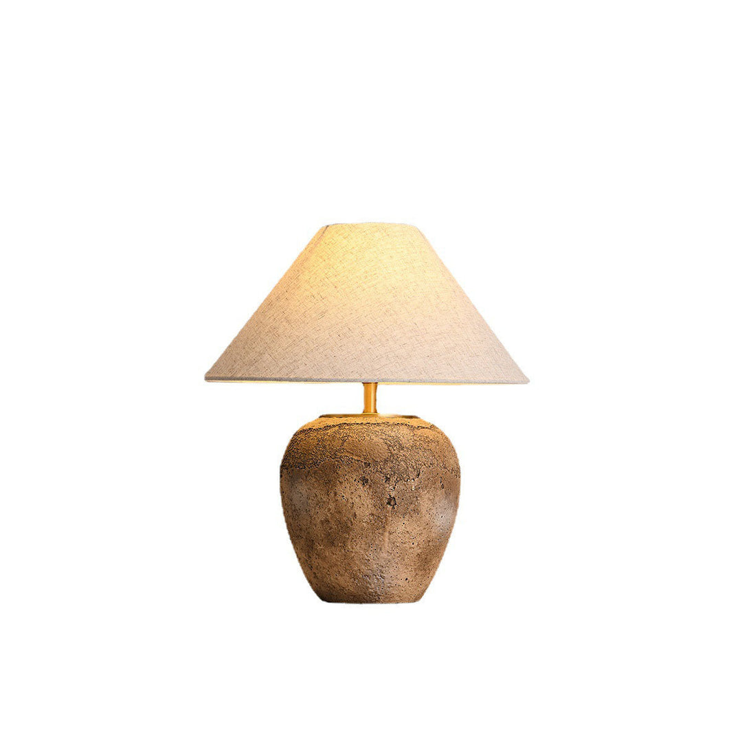 ClayGlow | Shabby Chic Keramiklampe mit Stoffschirm