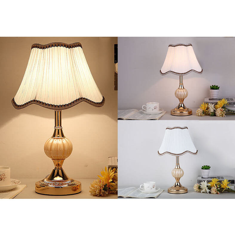 LumiFleur | Nordische Vintage Blumen Glas Stoff 1-Licht Tischlampe