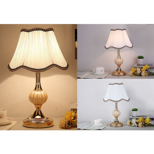 LumiFleur | Nordische Vintage Blumen Glas Stoff 1-Licht Tischlampe