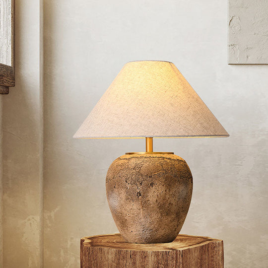 ClayGlow | Shabby Chic Keramiklampe mit Stoffschirm