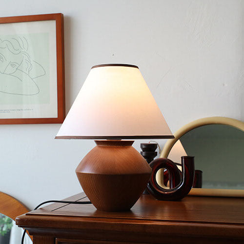 YugenLite | Japanische Wabi-Sabi Vintage Massivholz Stoff 1-Licht Tischlampe