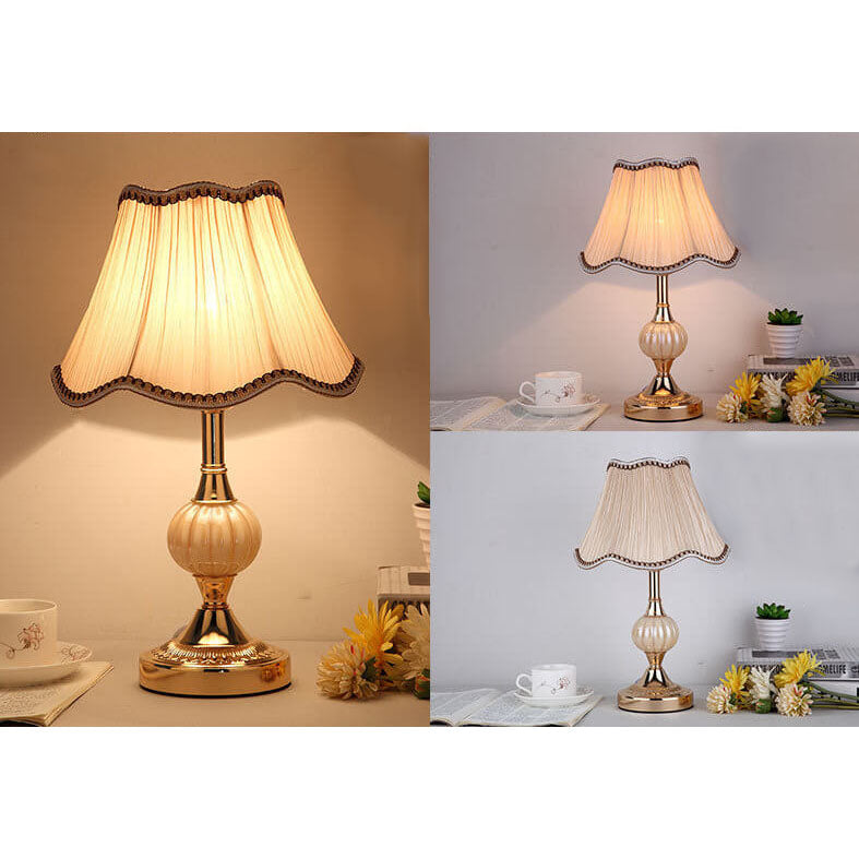 LumiFleur | Nordische Vintage Blumen Glas Stoff 1-Licht Tischlampe
