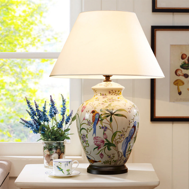 CeramiNest | Retro Tischlampe mit Vogel & Blume