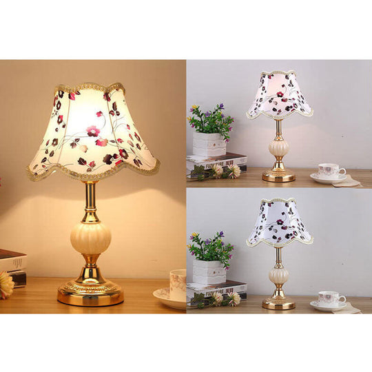 LumiFleur | Nordische Vintage Blumen Glas Stoff 1-Licht Tischlampe