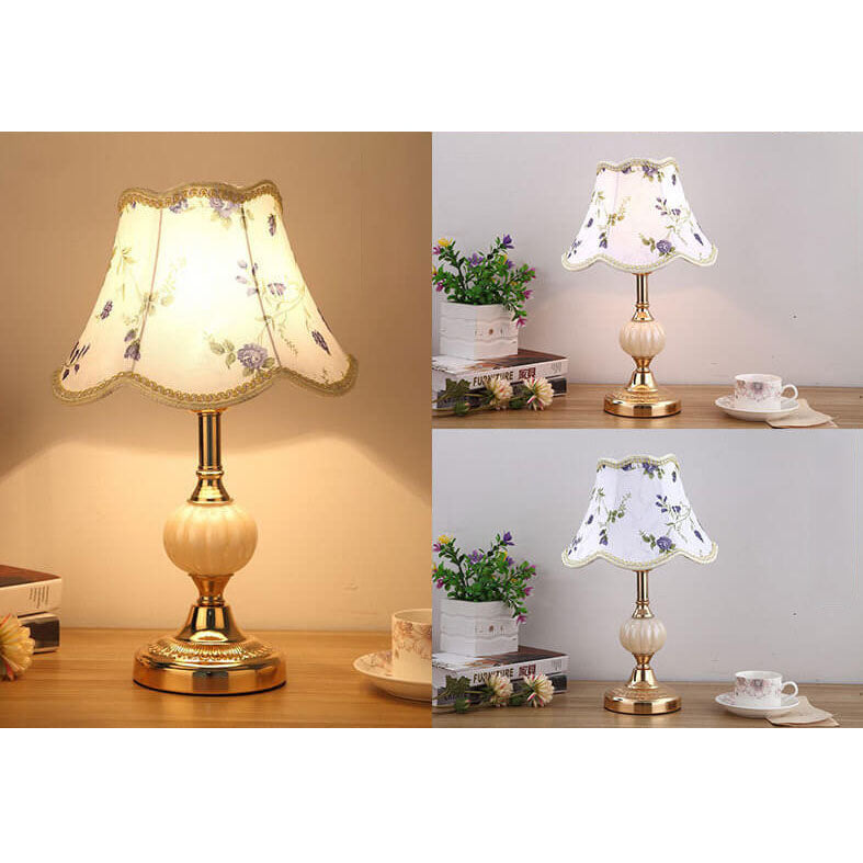 LumiFleur | Nordische Vintage Blumen Glas Stoff 1-Licht Tischlampe