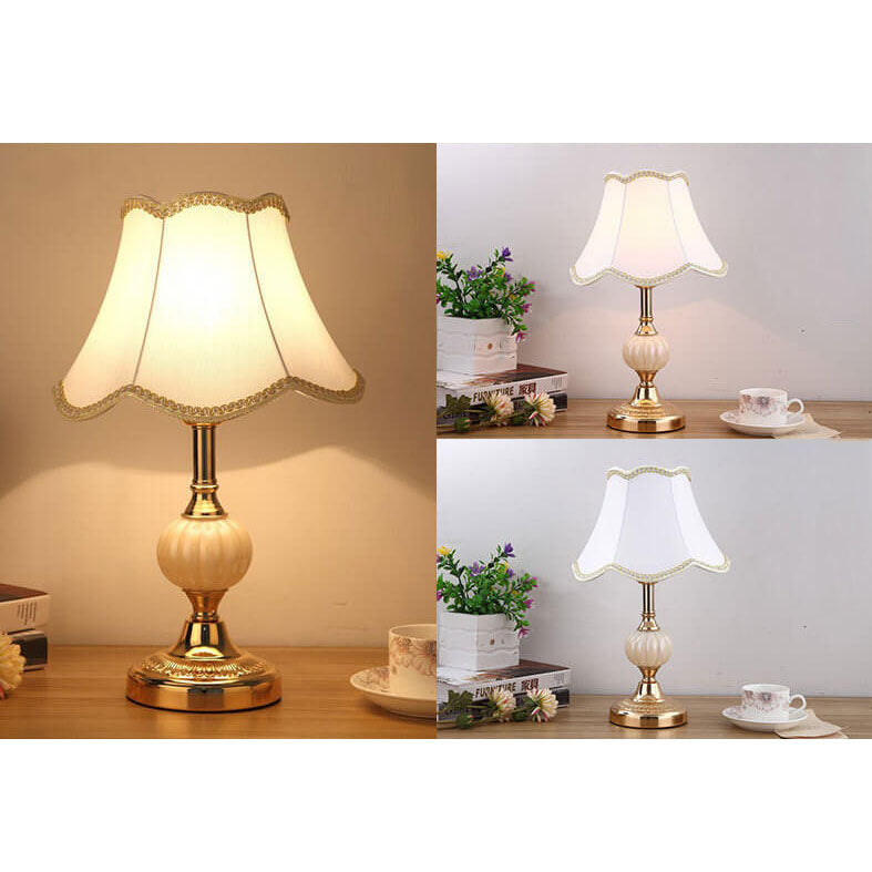 LumiFleur | Nordische Vintage Blumen Glas Stoff 1-Licht Tischlampe