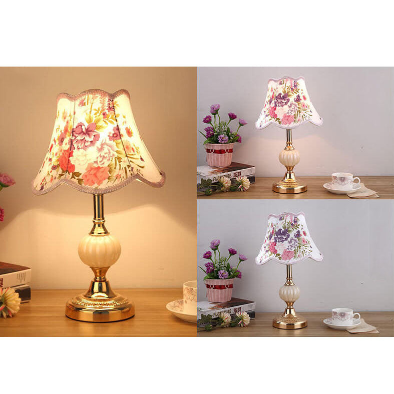 LumiFleur | Nordische Vintage Blumen Glas Stoff 1-Licht Tischlampe
