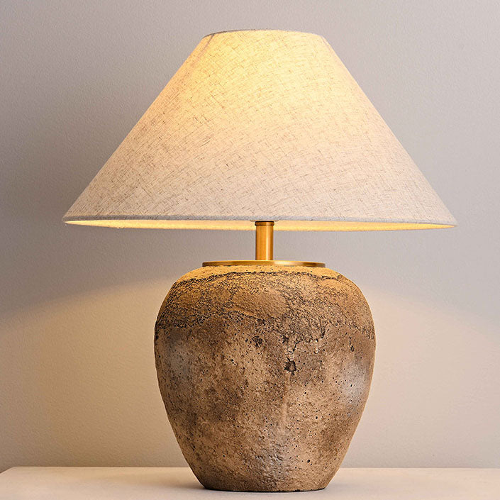 ClayGlow | Shabby Chic Keramiklampe mit Stoffschirm
