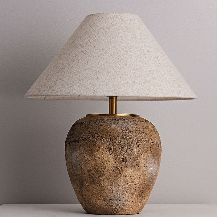 ClayGlow | Shabby Chic Keramiklampe mit Stoffschirm