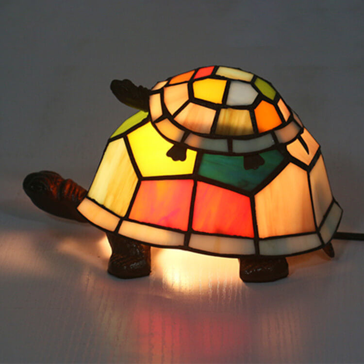 TiffaTurtle | Bunte Tiffany Nachttischlampe in Schildkrötenform