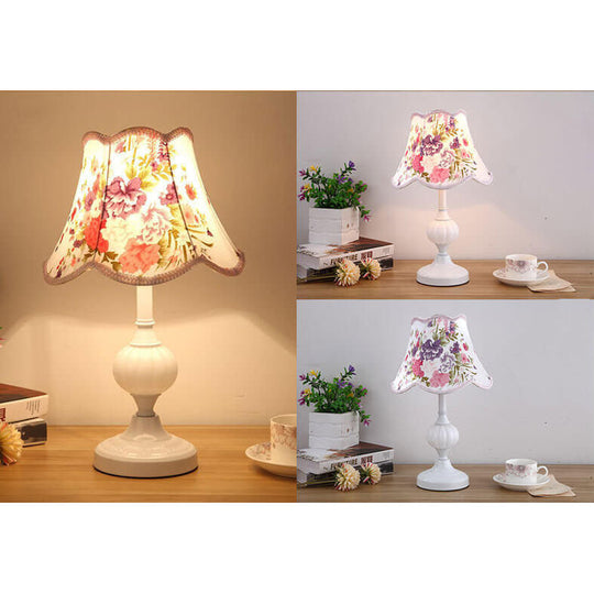 LumiFleur | Nordische Vintage Blumen Glas Stoff 1-Licht Tischlampe