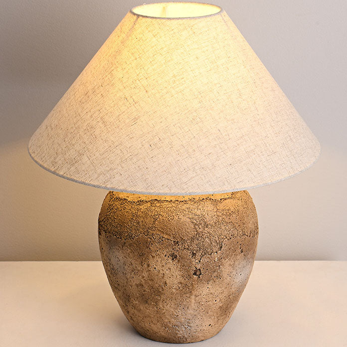 ClayGlow | Shabby Chic Keramiklampe mit Stoffschirm