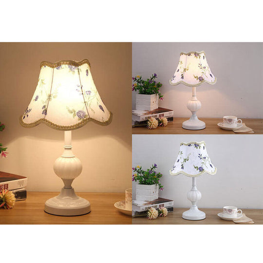 LumiFleur | Nordische Vintage Blumen Glas Stoff 1-Licht Tischlampe