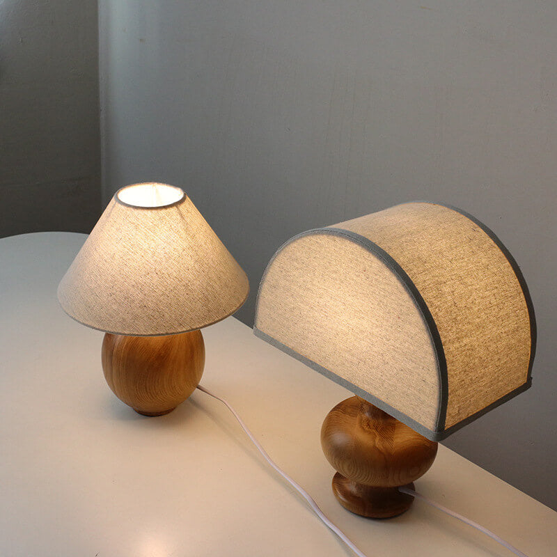 YugenLite | Japanische Wabi-Sabi Vintage Massivholz Stoff 1-Licht Tischlampe