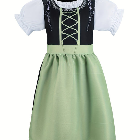 Alpenfee | Mädchen-Dirndlkleid – Bayerischer Maid-Look in Grün und Weiß