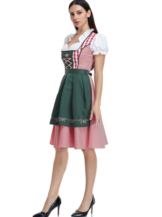 AlpenHerz | Damen-Dirndlkleid – Kariertes Festkleid mit Schnürung und Schwingrock