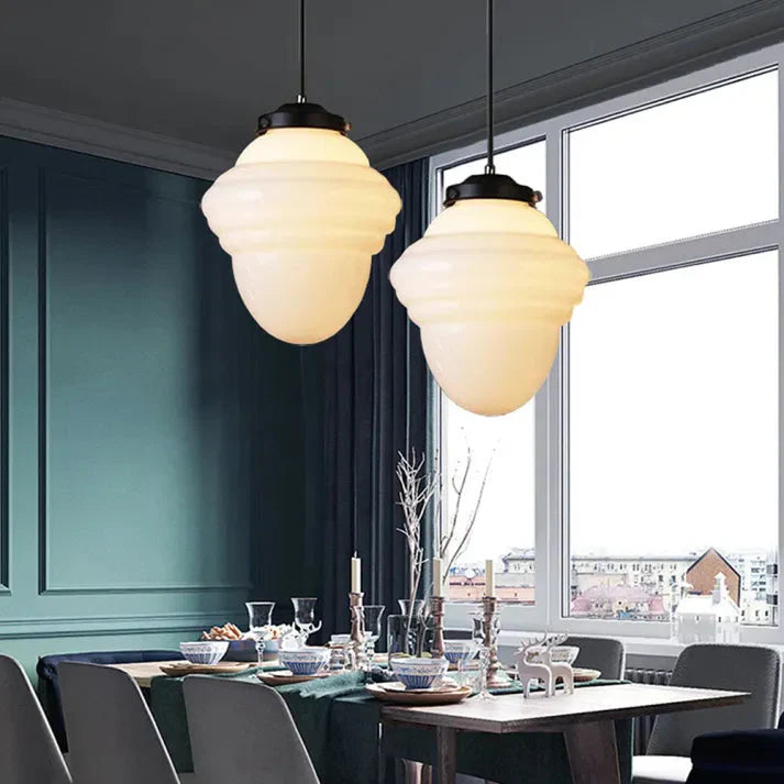 GlowCera | Vintage Weiß Milchglas Geometrische Jar Pendelleuchte
