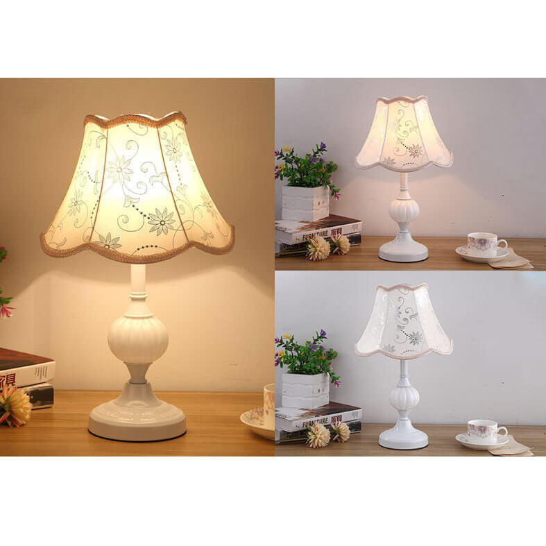 LumiFleur | Nordische Vintage Blumen Glas Stoff 1-Licht Tischlampe