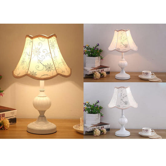 LumiFleur | Nordische Vintage Blumen Glas Stoff 1-Licht Tischlampe