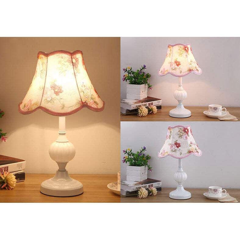 LumiFleur | Nordische Vintage Blumen Glas Stoff 1-Licht Tischlampe