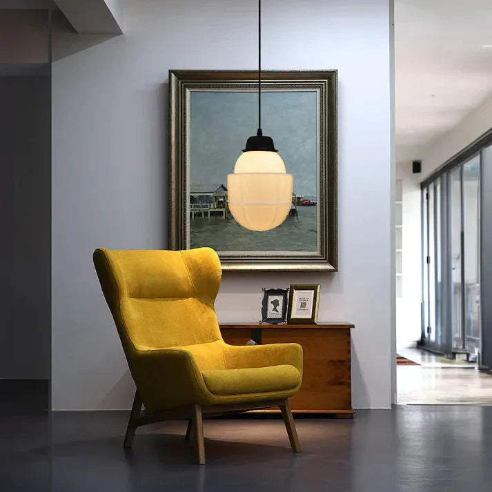 GlowCera | Vintage Weiß Milchglas Geometrische Jar Pendelleuchte