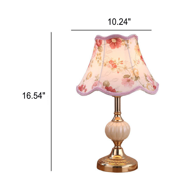LumiFleur | Nordische Vintage Blumen Glas Stoff 1-Licht Tischlampe