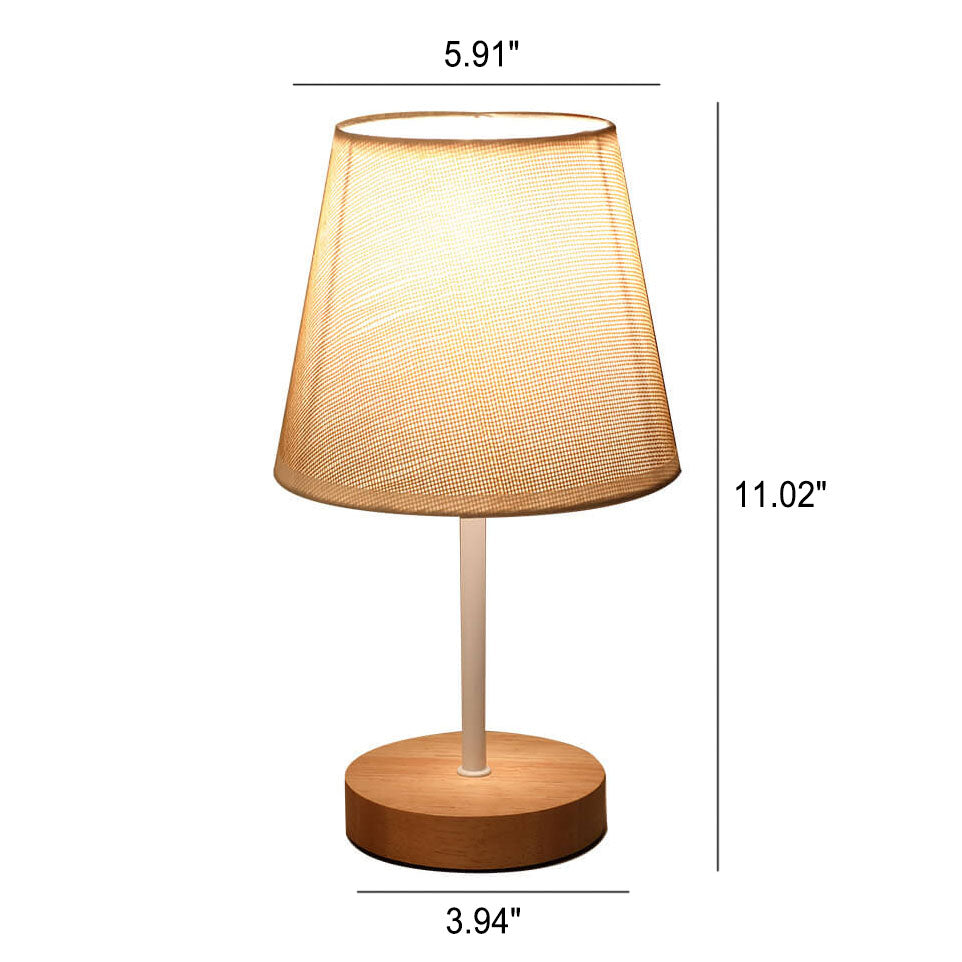 GlowForm | Nordische Vintage Stoffkegel Tischlampe aus Massivholz mit LED