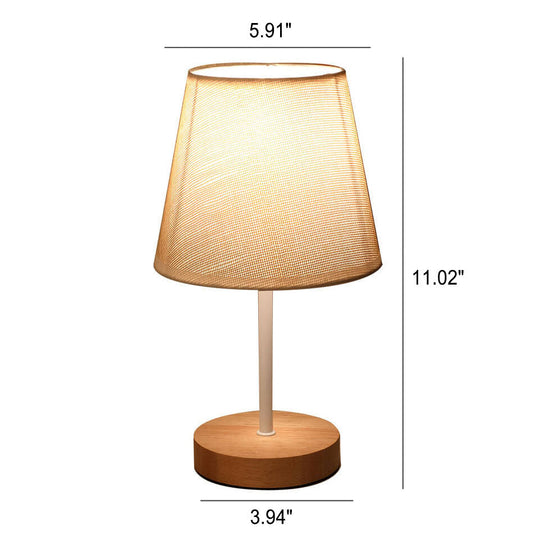GlowForm | Nordische Vintage Stoffkegel Tischlampe aus Massivholz mit LED