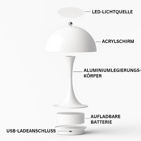 NordicLume | Pilzlampe LED Tischlampe mit Akku & kabellosem Design für Zuhause