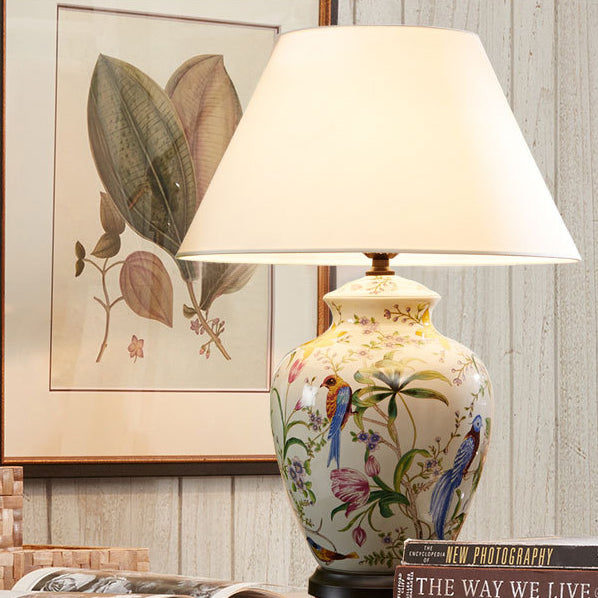 CeramiNest | Retro Tischlampe mit Vogel & Blume